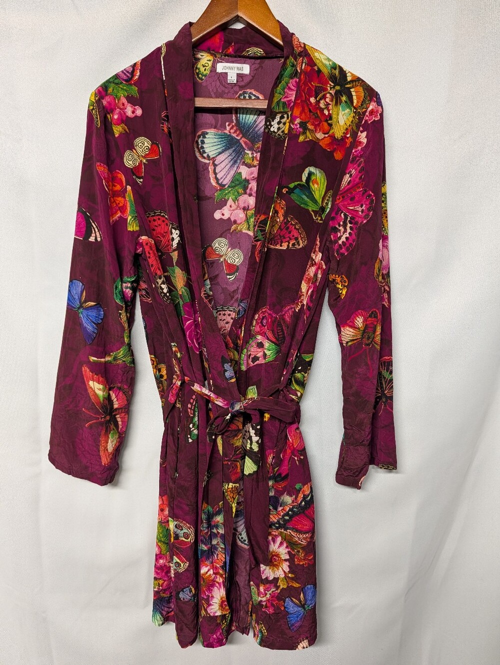 Johnny Was 🦋 100% Silk Floral Butterfly Kimono Jacket Robe Size Small NWOT